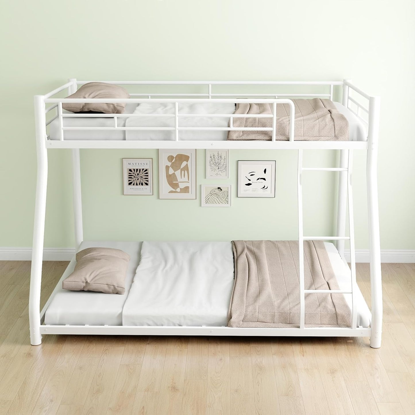 Metal Twin Over Full Bunk Bed, Heavy Duty Bunk Beds with Safety Guardrail and Ladder, Noise Reduction, No Box Spring Needed, Black
