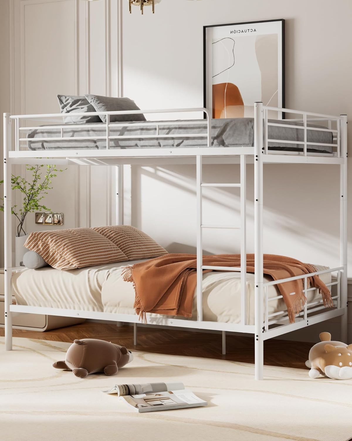 Metal Bunk Bed Twin Over Twin with Ladder and Full-Length Guardrail, Heavy Duty Bed Frame, Convertible Twin Bunk Beds into 2 Individual for Kids Teen Adults, Black