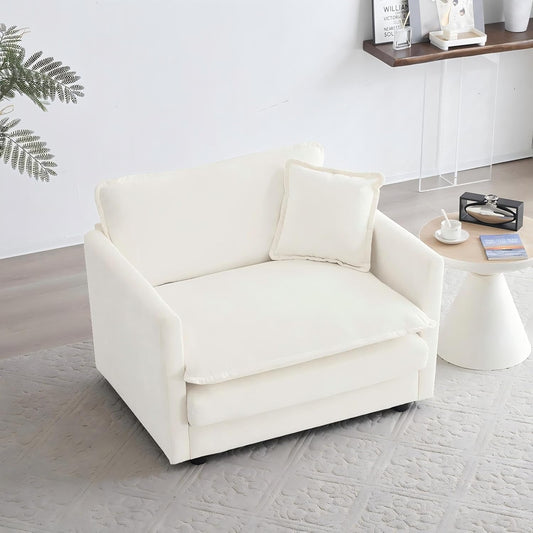 Chenille Single Sofa Chair - 41.4”W Oversized Accent Chair, Modern Upholstered Deep Seat Comfy Armchair with Pillow for Living Room Bedroom Apartment, Ivory Cream