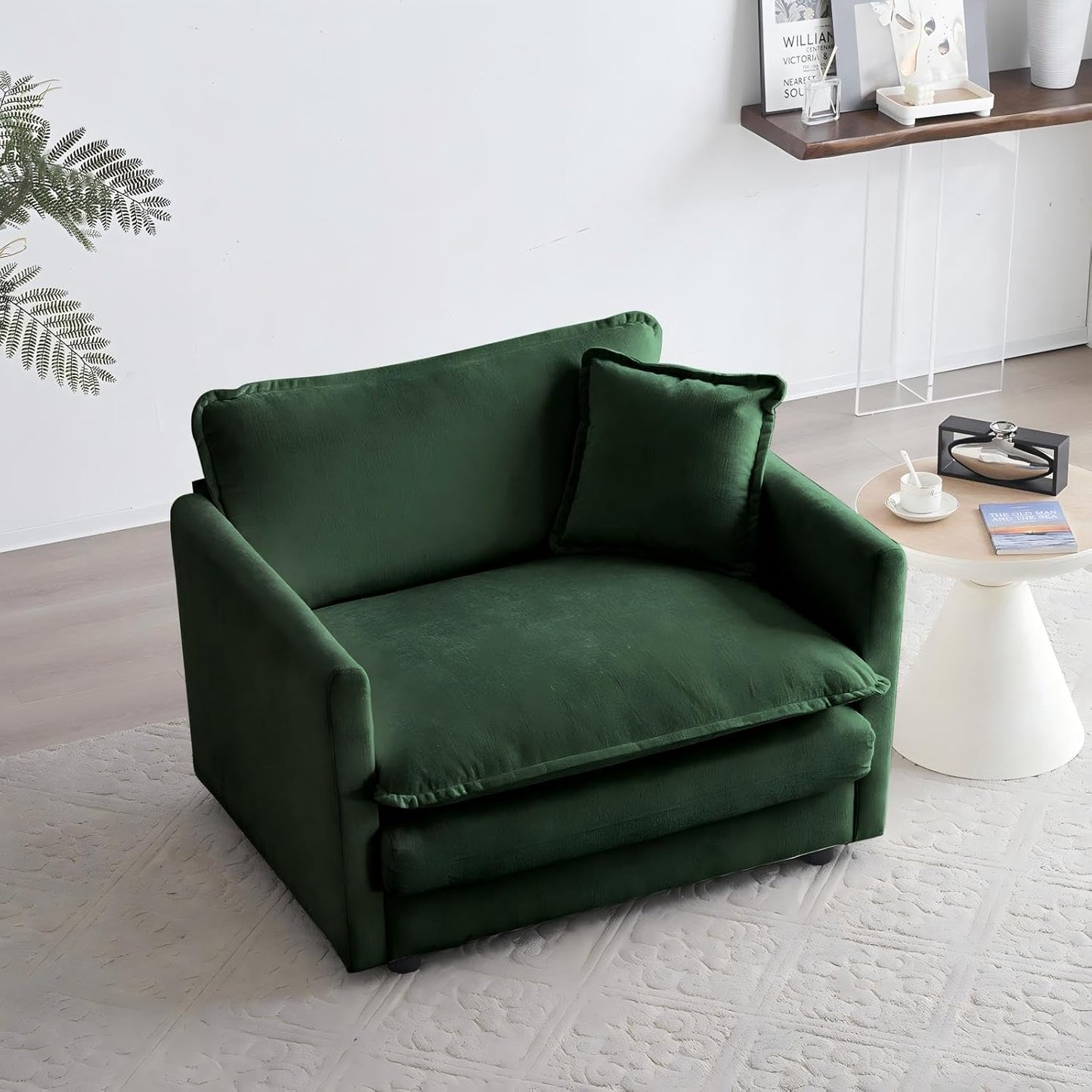 Chenille Single Sofa Chair - 41.4”W Oversized Accent Chair, Modern Upholstered Deep Seat Comfy Armchair with Pillow for Living Room Bedroom Apartment, Ivory Cream