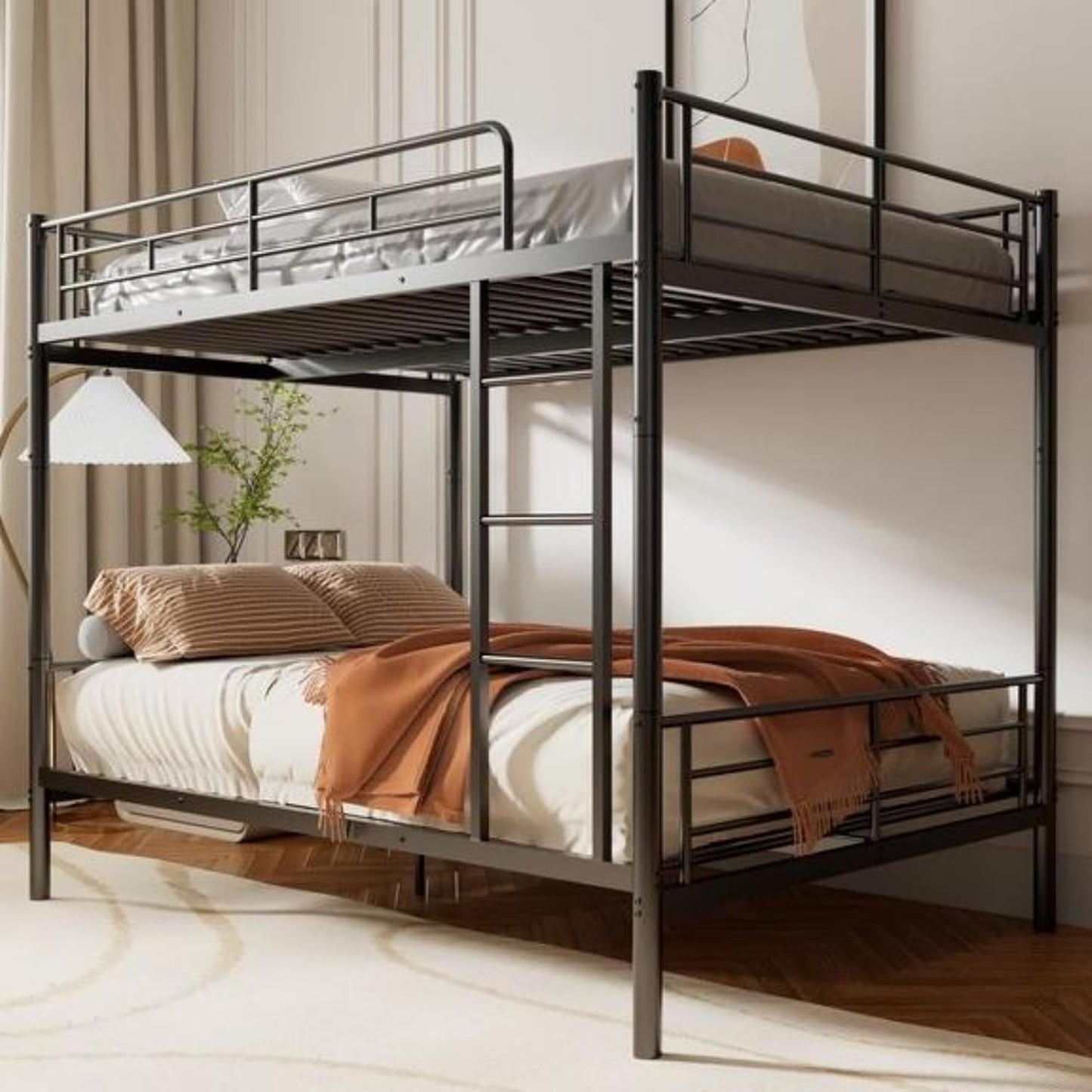 Metal Bunk Bed Twin Over Twin with Ladder and Full-Length Guardrail, Heavy Duty Bed Frame, Convertible Twin Bunk Beds into 2 Individual for Kids Teen Adults, Black