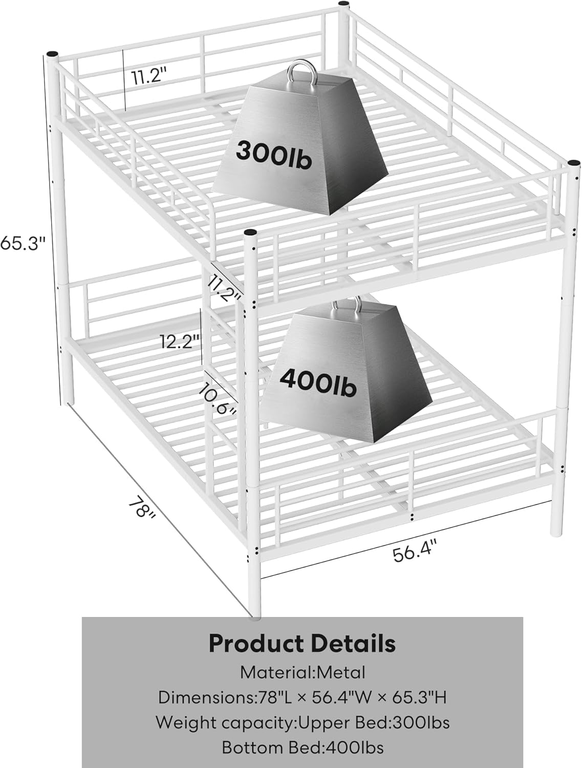 Metal Bunk Bed Twin Over Twin with Ladder and Full-Length Guardrail, Heavy Duty Bed Frame, Convertible Twin Bunk Beds into 2 Individual for Kids Teen Adults, Black