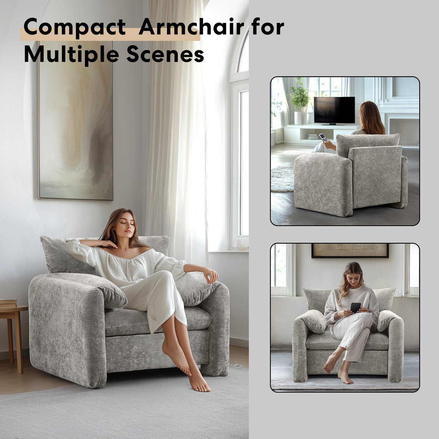 Chenille Oversized Armchair - Modern Accent Chair & Single Sofa Lounge, Comfortable Seating for Living Room & Bedroom