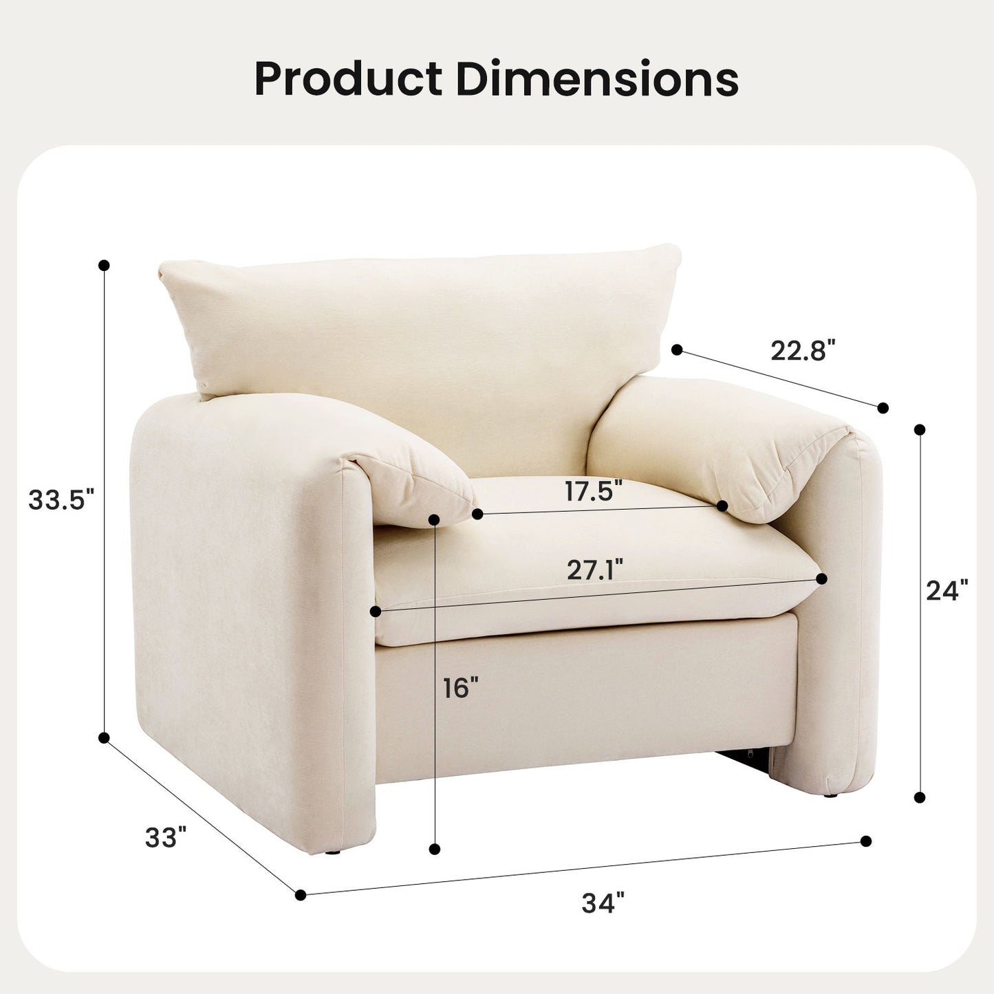 Chenille Oversized Armchair - Modern Accent Chair & Single Sofa Lounge, Comfortable Seating for Living Room & Bedroom