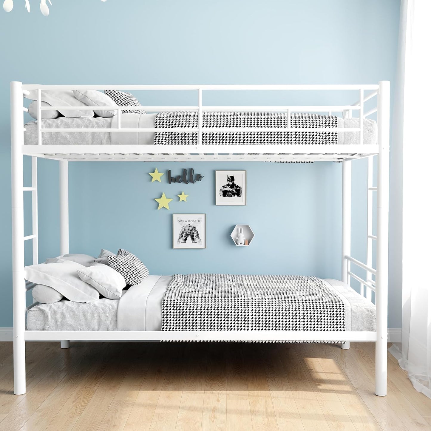 Metal Twin Over Full Bunk Bed, Heavy Duty Bunk Beds with Safety Guardrail and Ladder, Noise Reduction, No Box Spring Needed, Black