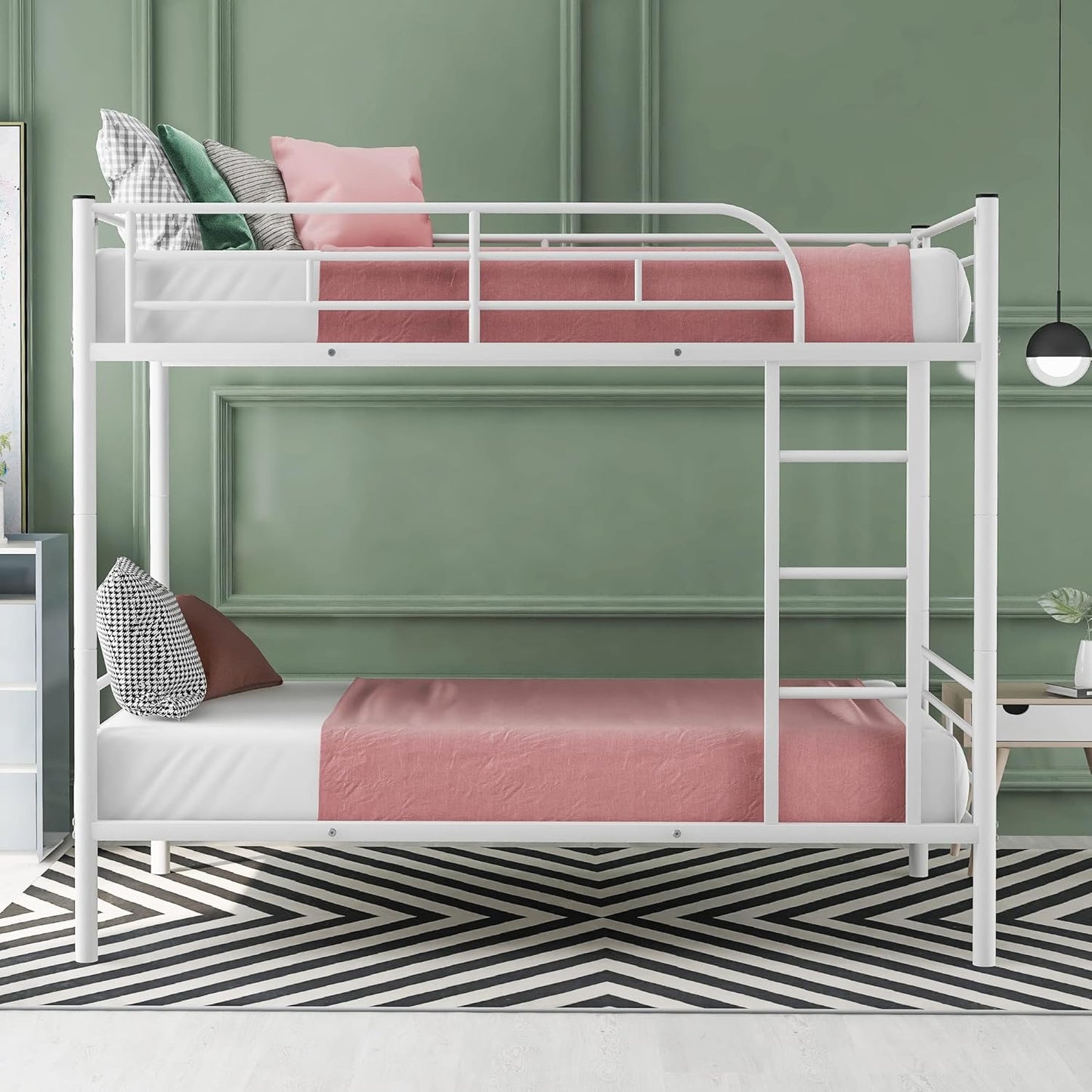 Metal Bunk Bed Twin Over Twin with Ladder and Full-Length Guardrail, Heavy Duty Bed Frame, Convertible Twin Bunk Beds into 2 Individual for Kids Teen Adults, Black