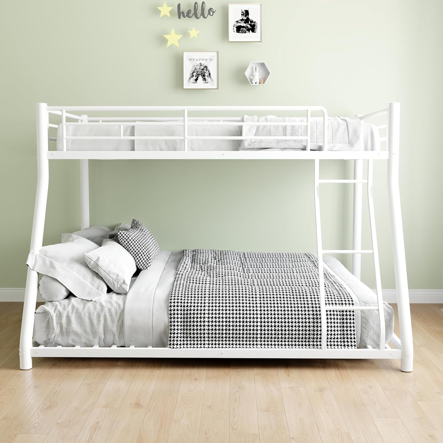 Metal Twin Over Full Bunk Bed, Heavy Duty Bunk Beds with Safety Guardrail and Ladder, Noise Reduction, No Box Spring Needed, Black