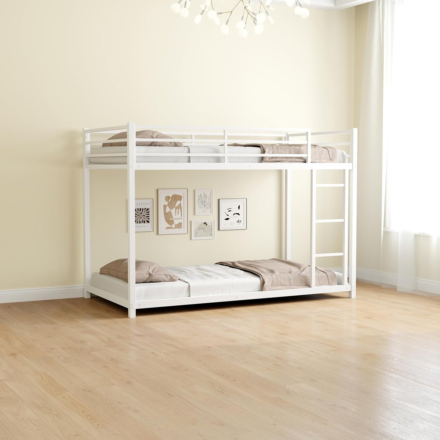 Metal Twin Over Full Bunk Bed, Heavy Duty Bunk Beds with Safety Guardrail and Ladder, Noise Reduction, No Box Spring Needed, Black