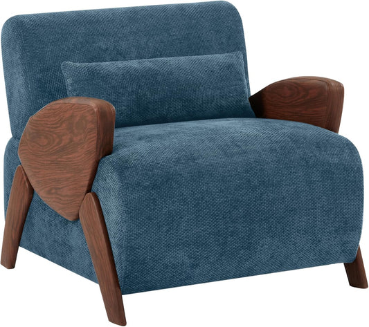 Modern Accent Armchair with Plush Cushioning, Cute Design Reading Chair for Adults, Kids, Ideal Chenille Blue