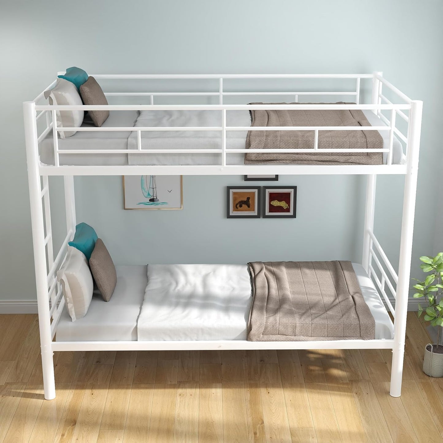 Metal Twin Over Full Bunk Bed, Heavy Duty Bunk Beds with Safety Guardrail and Ladder, Noise Reduction, No Box Spring Needed, Black