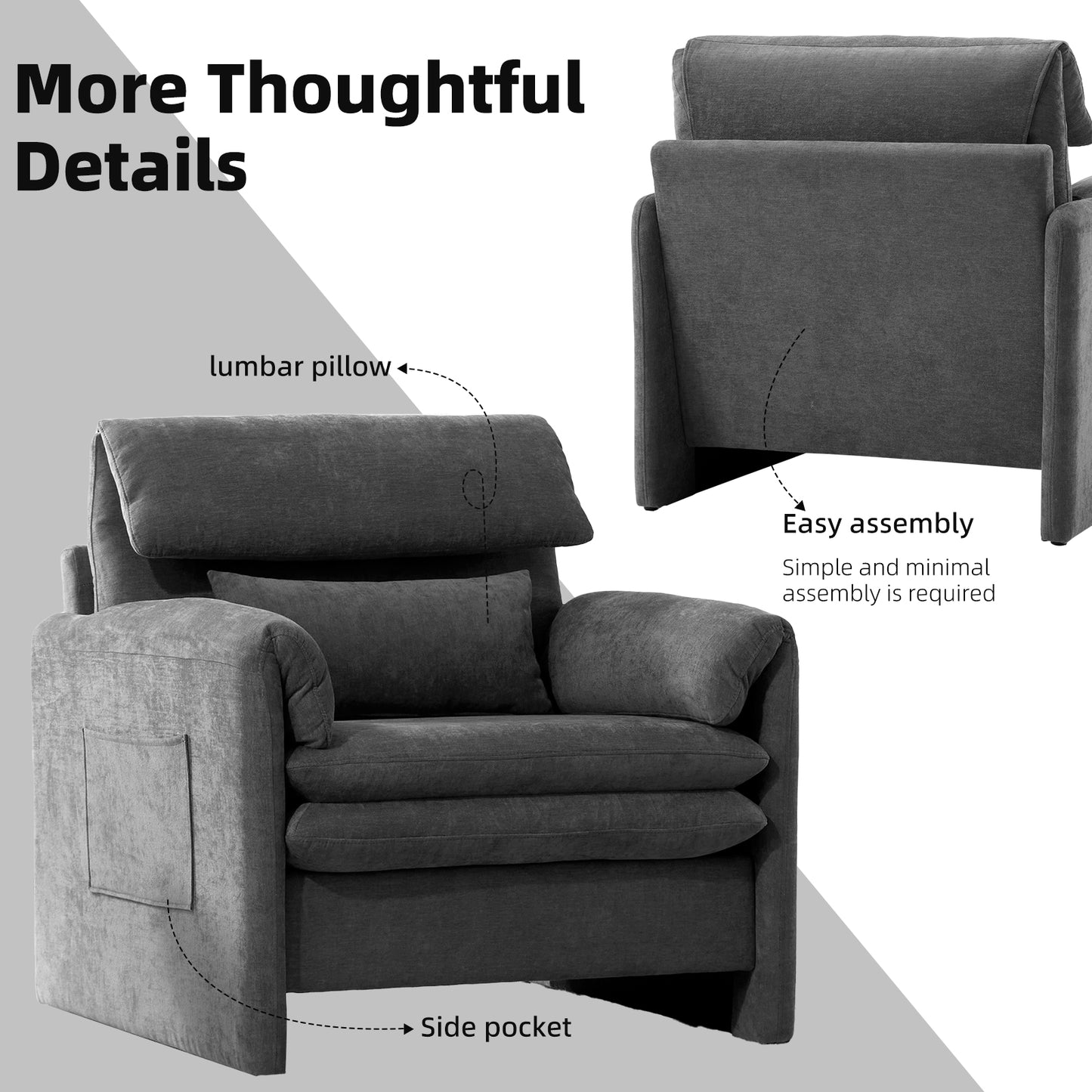Oversized Single Sofa Chair, 36”W Oversized Accent Chairs, Modern Upholstered Deep Seat Comfy Armchair with Throw Pillow for Living Room Bedroom Office Apartment