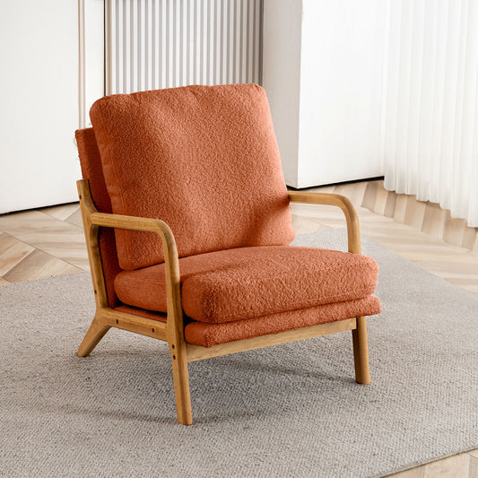 Miscoos Mid-Century Modern Armchair, Orange Sherpa Accent Chair for Living Room & Bedroom, 23” Wide Comfy Recliner with Detachable Cover, Ergonomic Design