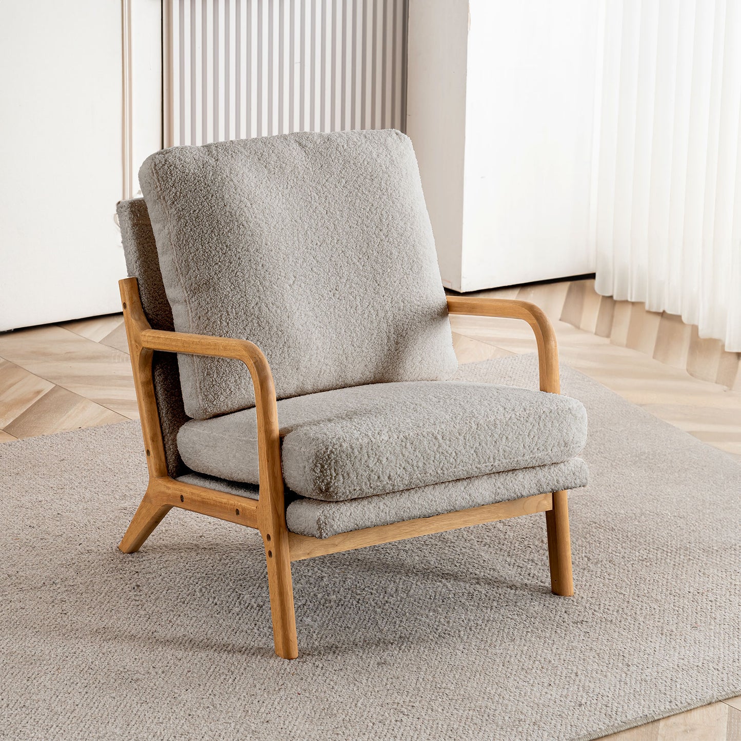 New Cozy Sherpa Accent Chairs for Living Room, 23” Wide Comfy Chair for Bedroom, Small Lounge Reading Chair, 108° Recliner Arm Chair, Mid Century Modern Armchair with Detachable Cover