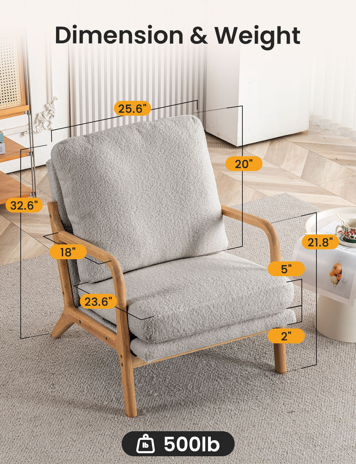 New Cozy Sherpa Accent Chairs for Living Room, 23” Wide Comfy Chair for Bedroom, Small Lounge Reading Chair, 108° Recliner Arm Chair, Mid Century Modern Armchair with Detachable Cover