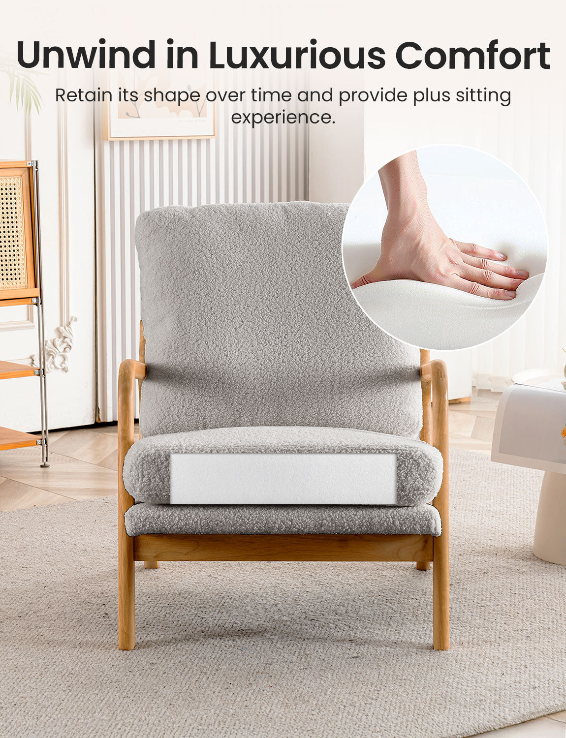 New Cozy Sherpa Accent Chairs for Living Room, 23” Wide Comfy Chair for Bedroom, Small Lounge Reading Chair, 108° Recliner Arm Chair, Mid Century Modern Armchair with Detachable Cover