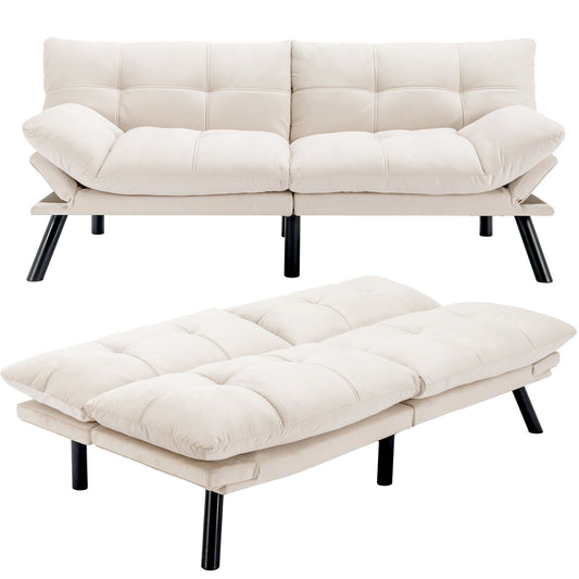 Miscoos Convertible Futon Sofa Bed, 71" Comfy Loveseat Sleeper Sofa, 7" Thicken Cushion, Comfy Velvet Twin Size Futon Couch Bed for Small Space Bedroom Dorm Office
